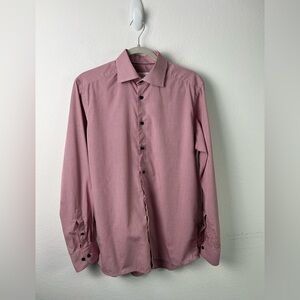 Eton Red & White Checked Cotton Dress Shirt Made in Romania Europe